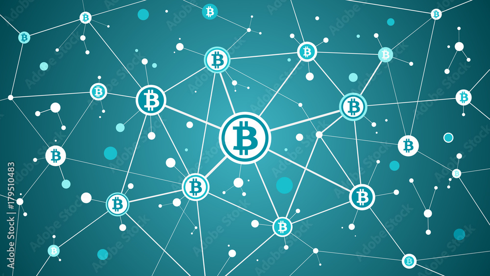 Aufkleber bitcoin crypto currency and blockchain blue abstract background