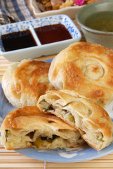 Green onion pancakes are a fried Chinese flatbread often eaten as a snack or with a meal. 
