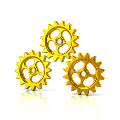 3d illustration of three golden gear wheels
