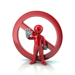 Red man showing stop gesture and not allowed sign