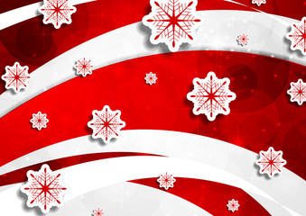 Red wavy Christmas background with snowflakes