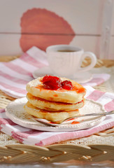 Pancakes with Strawberry Jam. Pancake breakfast