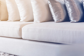 Obraz premium contemporary interior of Living room with part of sofa in sunny day and white curtain interior background concept