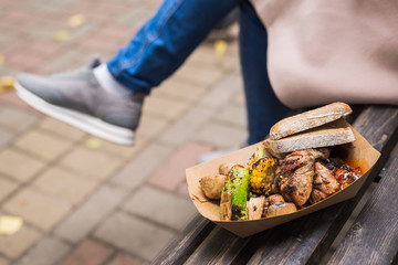 street grill bbq set of meat and vegetables