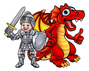 Cartoon Dragon and Knight