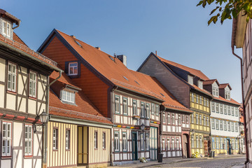 Fototapeta premium Colorful street with half-timbered houses in Wernigerode