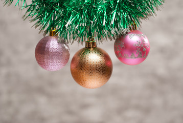 Christmas background, Christmas ball hanging on the tinsel,