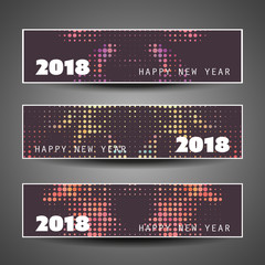 Set of Spotted Horizontal New Year Headers or Banners - 2018