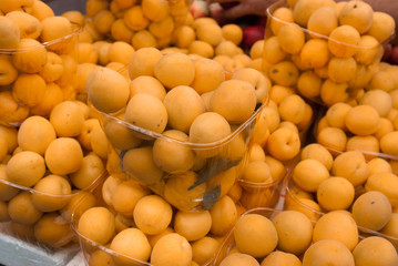 Orange apricots for sale at city market. Jerusalem. Israel