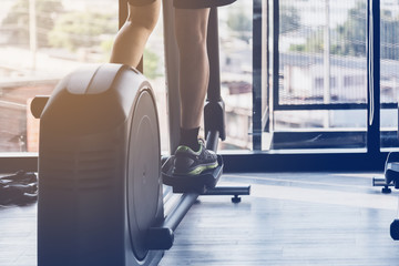 people workout with treadmill in fitness club health and body concept