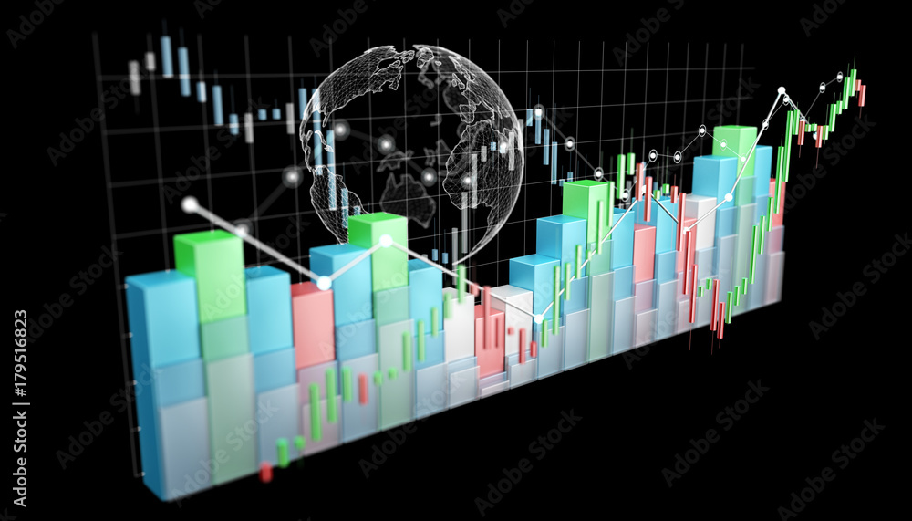 Poster digital 3d rendered stock exchange stats and charts