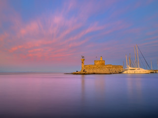 Fototapeta premium Agios Nikolaos fortress on the Mandraki harbour of Rhodes Greece