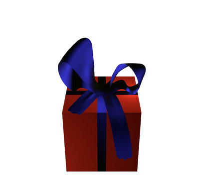 rotes Geschenk mit blauer Schleife auf weiß isoliert