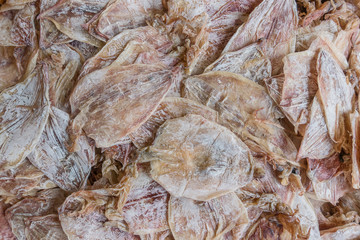 Thai traditional seafood, Dried squid in the market.