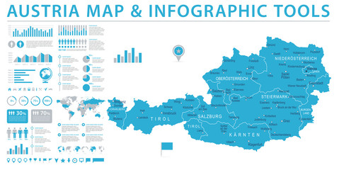 Austria Map - Info Graphic Vector Illustration - obrazy, fototapety, plakaty