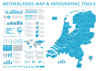 Netherlands Map - Info Graphic Vector Illustration - obrazy, fototapety, plakaty