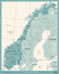 Naklejka premium Norway Map - Vintage Vector Illustration