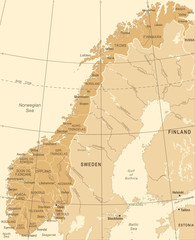 Naklejka premium Norway Map - Vintage Vector Illustration