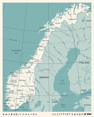 Fototapeta premium Norway Map - Vintage Vector Illustration
