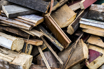 The wreckage of a ruined wooden house, background, texture