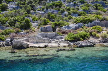 Ancient city of Simena, sunken cty of Kekova, Lycian coast, Lycia, Mediterranean