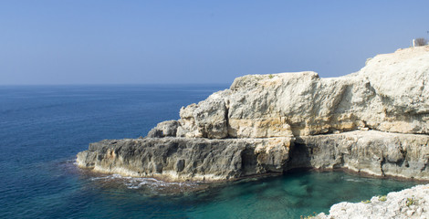Rocks and sea in the city of Santa Maria di Leuca, in Italy
