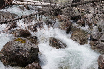 Nature in High Tatras in Slovakia. Mountains of rocky rocks cliffs and waterfalls suitable as background pictures of wishes, banners.