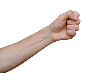 Man's fist. Symbol of strength and superiority. Isolated on white.