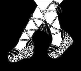 Hand drawn outline ornamental wedges shoe illustration