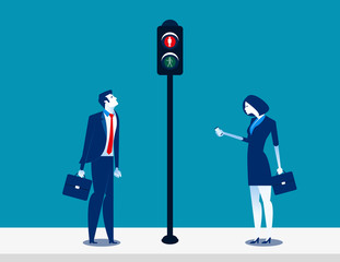 Business people is waiting for green color traffic light. Concept business vector illustration.