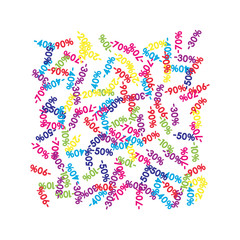 Sale Banner Confetti. Vector Falling Discount Prices -10, -20, -30, -40, -50, -70, -90 Square Sticker. Holidays Shopping Promotion Ads. Rebate Badge, Price Discount Sale Banner, Border or Frame