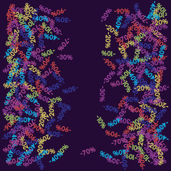 Sale Banner Confetti. Vector Falling Down -10, -20, -30, -40, -50, -70, 90 Banner or Sticker. Holidays Shopping Promotion Ads. Rebate Badge, Price Discount Hipster Sale Banner, Frame or Border.