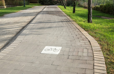 Road sign on the cycleway, bikeway for cyclists only. Bike lane in Valencia Spain
