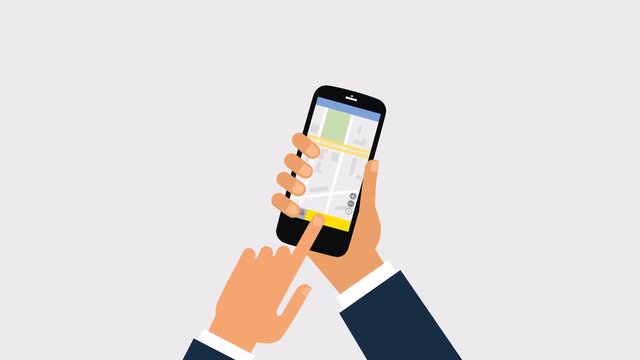 Taxi service. Smartphone and touchscreen in the white background. Transportation network app, calling a cab by mobile phone concept. footage