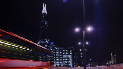 Traffic cars on London Bridge with The Shard in background, LONDON, ENGLAND, long exposure