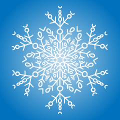 Winter white snowflake on blue background. Christmas element. Vector illustration.