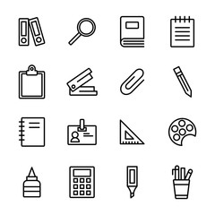Stationery Related Vector Line Icons. Stationery Icons In White Background