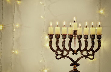 image of jewish holiday Hanukkah background with menorah (traditional candelabra)