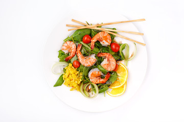 Shrimp salad on white background