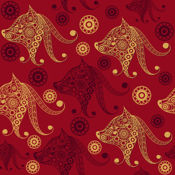 Seamless pattern with the profile of the dog 15