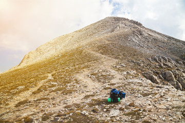 Backpack on mountain trail