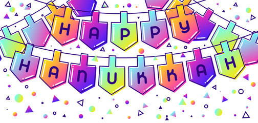 Happy Hanukkah celebration banner with holiday objects