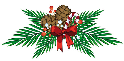 Christmas arrangement with pine cones & candy cane 