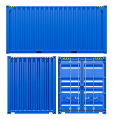 Blue cargo freight container from different sides