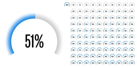 Set of circular sector percentage diagrams from 0 to 100 ready-to-use for web design, user interface (UI) or infographic - indicator with blue