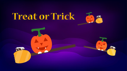 Pumpkin man on sweep with text space.