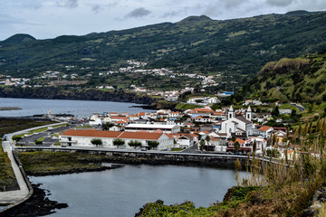 Fototapeta na wymiar port village with a church on the island of Pico in the Azores