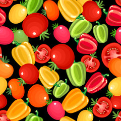 Seamless pattern with bell peppers and tomatoes. Repeatable food background.