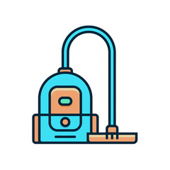 Vacuum cleaner flat color line icon. Household appliance vector illustration. Home, office, hotel clean service symbol.