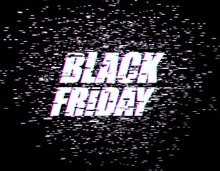 Black Friday Glitch effect emblem. website display online store. Day of sales. Vector illustration